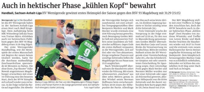 Bericht der Volksstimme zum Spiel der 1. gegen den BSV am Samstag